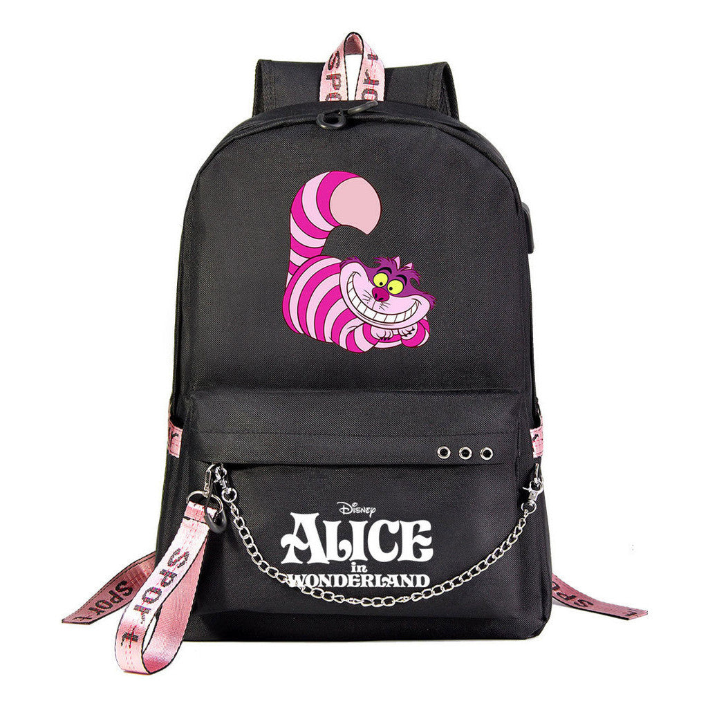 Cheshire Cat Alice's Adventure In Wonderland Youth School Bag Men's And Women's Leisure Weaving Strap Backpack