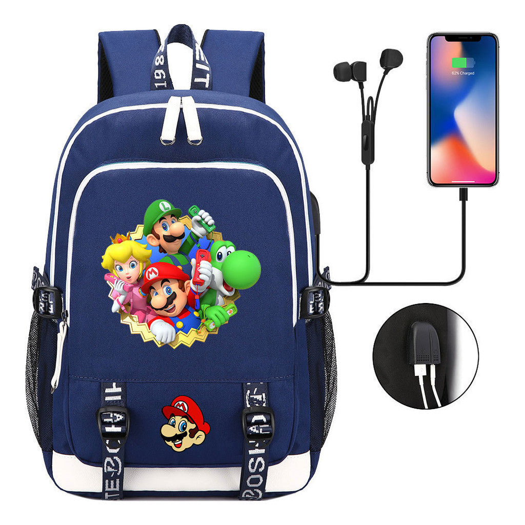 Super Mario Usb Youth School Bag Men's And Women's Leisure Sports Backpack