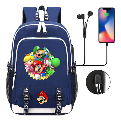Super Mario Usb Youth School Bag Men's And Women's Leisure Sports Backpack