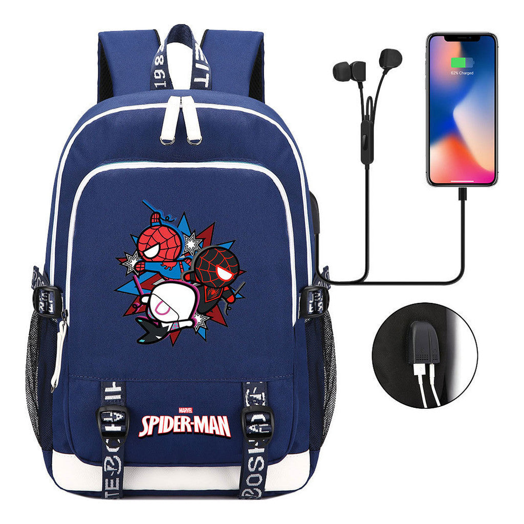 Superhero Printed Youth Primary And Secondary School Backpack Usb Men's And Women's Leisure Backpack