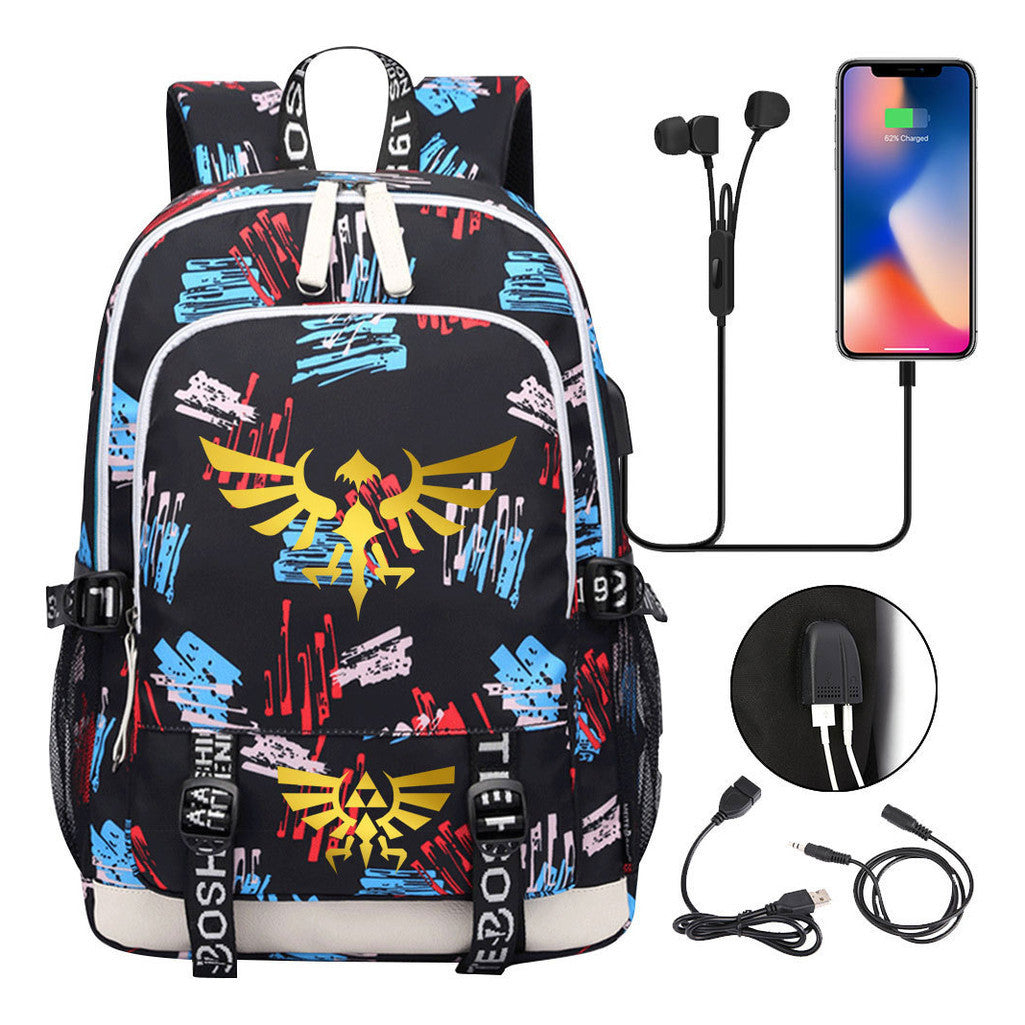 Golden Usb Youth Student Backpack For Leisure Sports Backpack