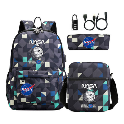 Fashionable Usb Password Lock Youth Student Backpack Three Piece Set Backpack