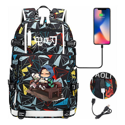 Cartoon Printed Usb Large Capacity Youth Student Backpack For Men And Women's Leisure Travel Backpack