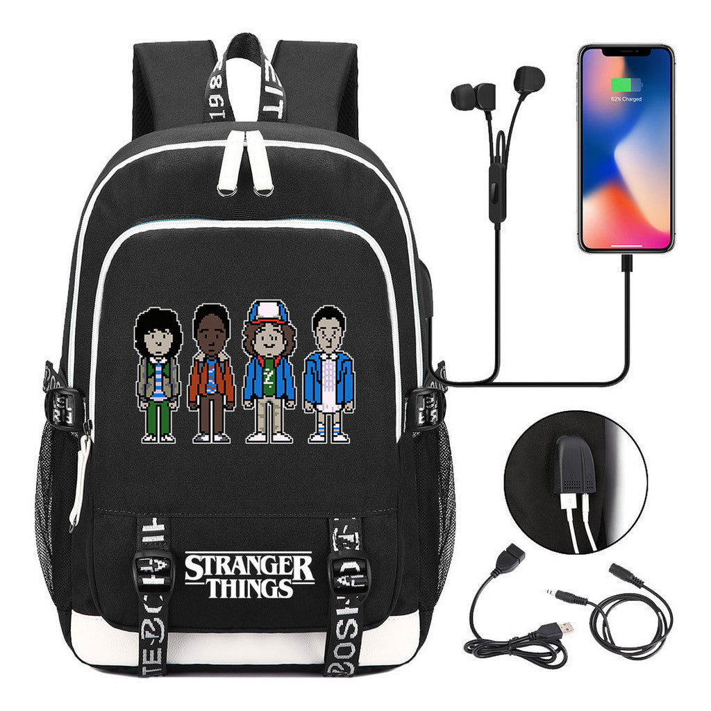 Strange Story Printed Usb Youth Student Backpack For Men And Women's Leisure Travel Backpack