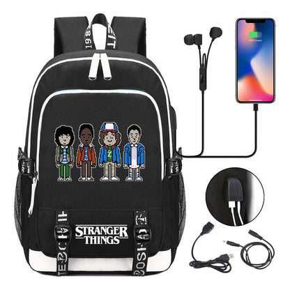 Strange Story Printed Usb Youth Student Backpack For Men And Women's Leisure Travel Backpack