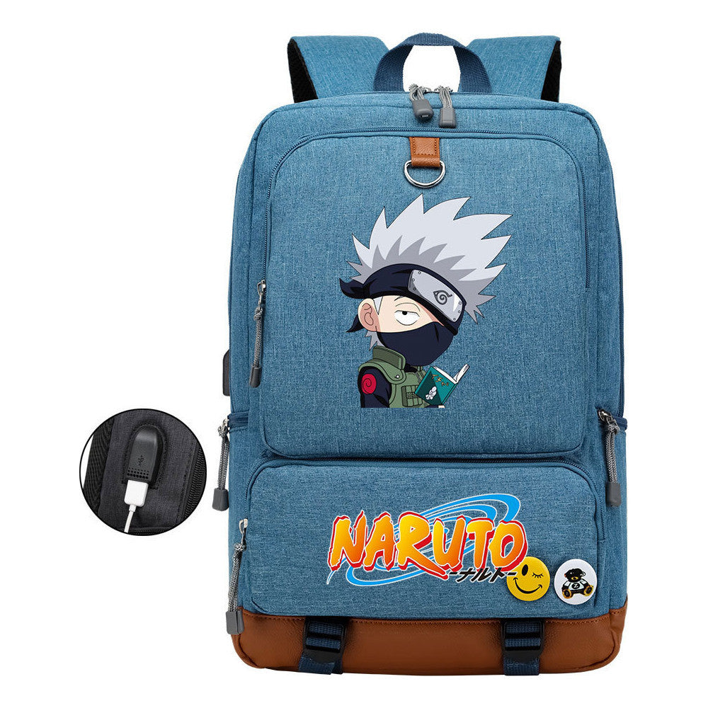 Naruto Print Usb Youth Student Backpack For Men And Women Leisure Travel Backpack