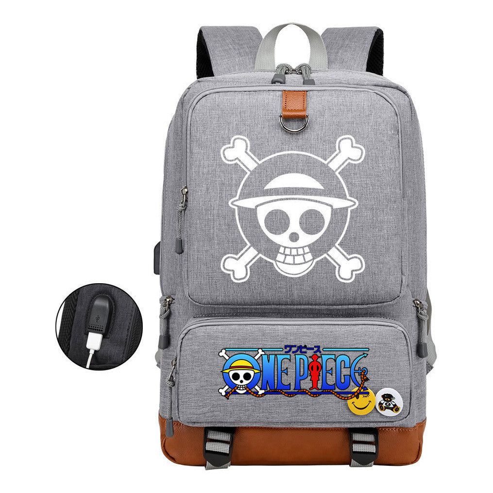 Cartoon Pirate King Printed Usb Student Backpack Leisure Travel Backpack