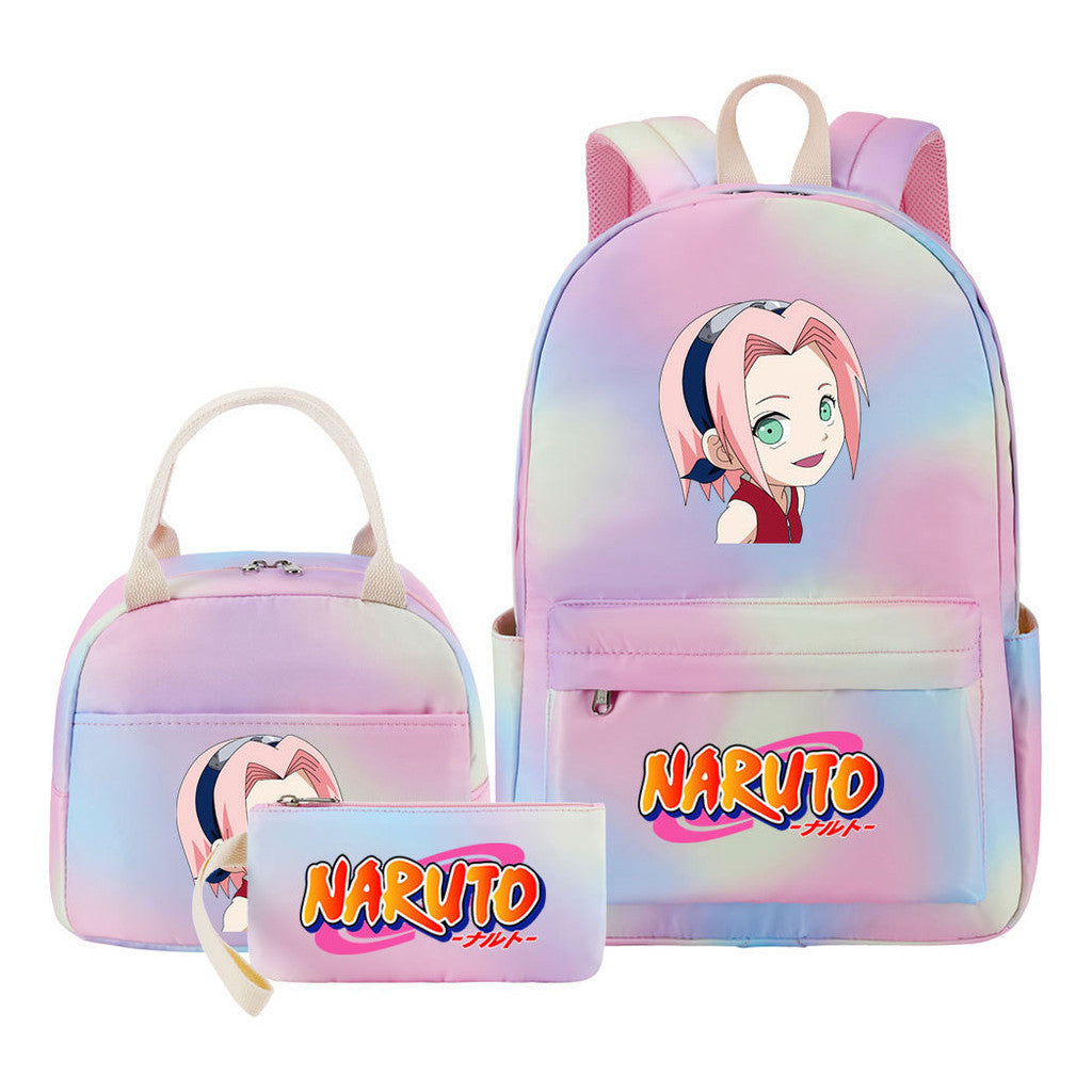 Naruto Teenage Student Girls School Bag Lunch Bag Three Piece Set Backpack Set