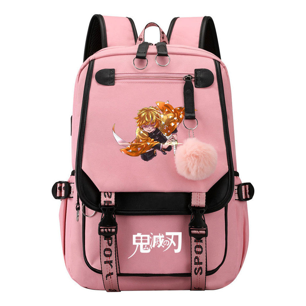 Cartoon Fashion Usb Youth School Bag For Boys And Girls Casual Ribbon Flip Backpack