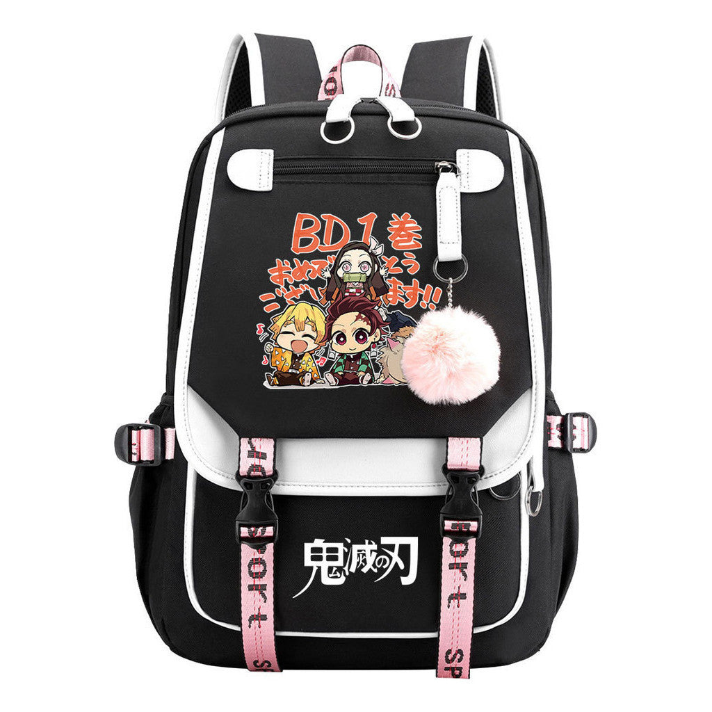 Cartoon Fashion Usb Youth School Bag For Boys And Girls Casual Ribbon Flip Backpack