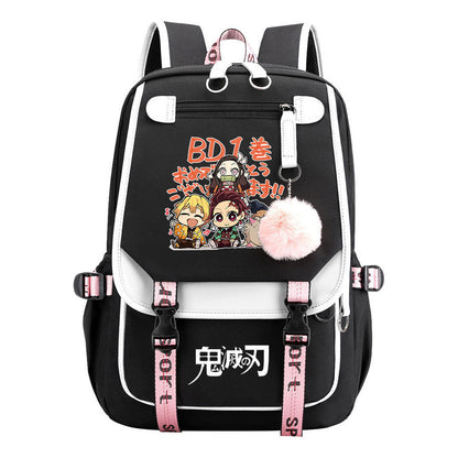 Cartoon Fashion Usb Youth School Bag For Boys And Girls Casual Ribbon Flip Backpack