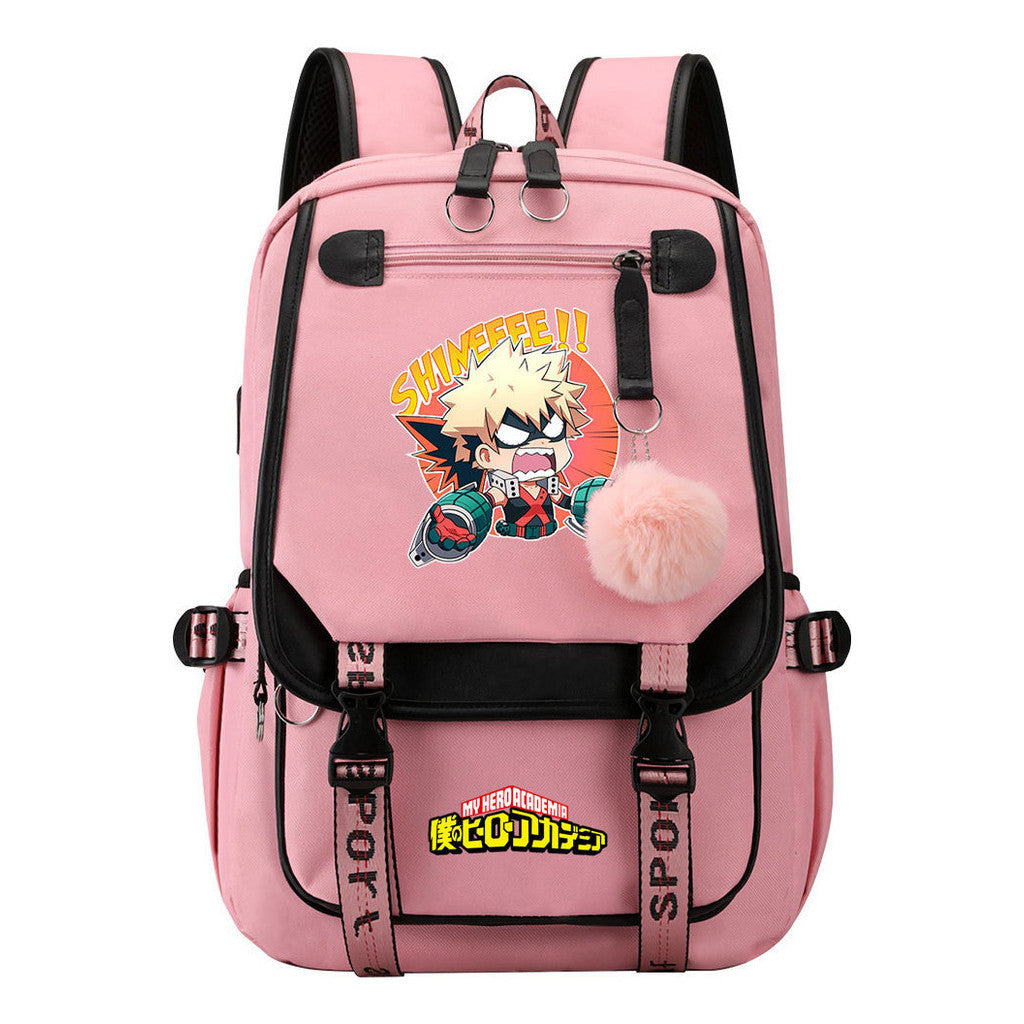 My Heroes Academy Usb Student Backpack For Boys And Girls, Casual Weaving Ribbon Flip Back Backpack