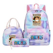 Cartoon Pirate King Youth Student Girls School Bag Lunch Bag Three Piece Set Backpack Set