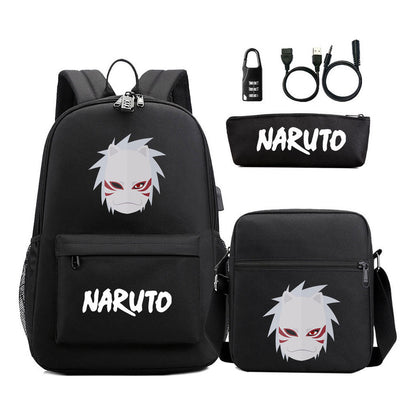 Naruto Usb Password Lock Youth Student Backpack Three Piece Set For Men And Women Backpack Set