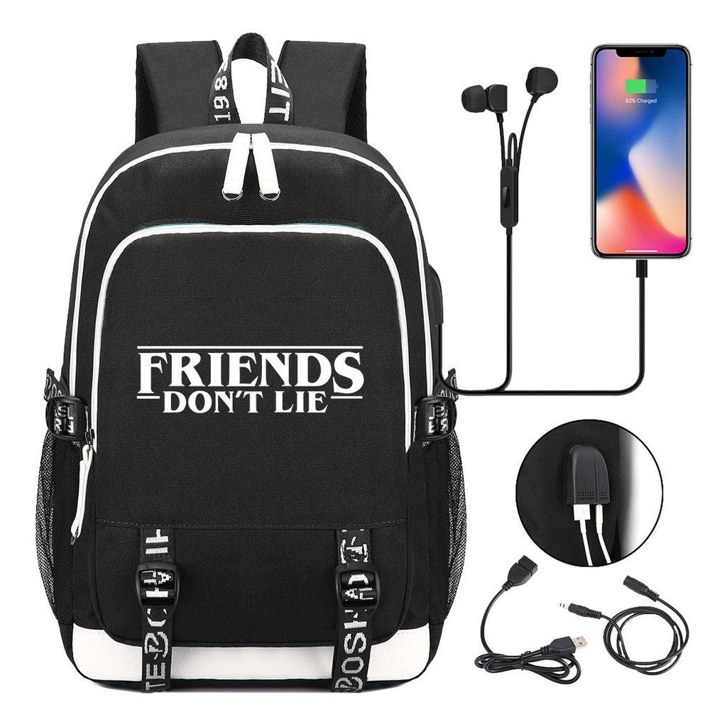 Strange Story Printed Usb Youth Student Backpack For Leisure Travel Backpack