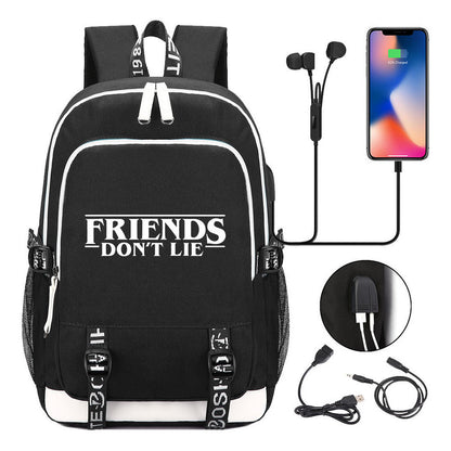 Strange Story Printed Usb Youth Student Backpack For Leisure Travel Backpack