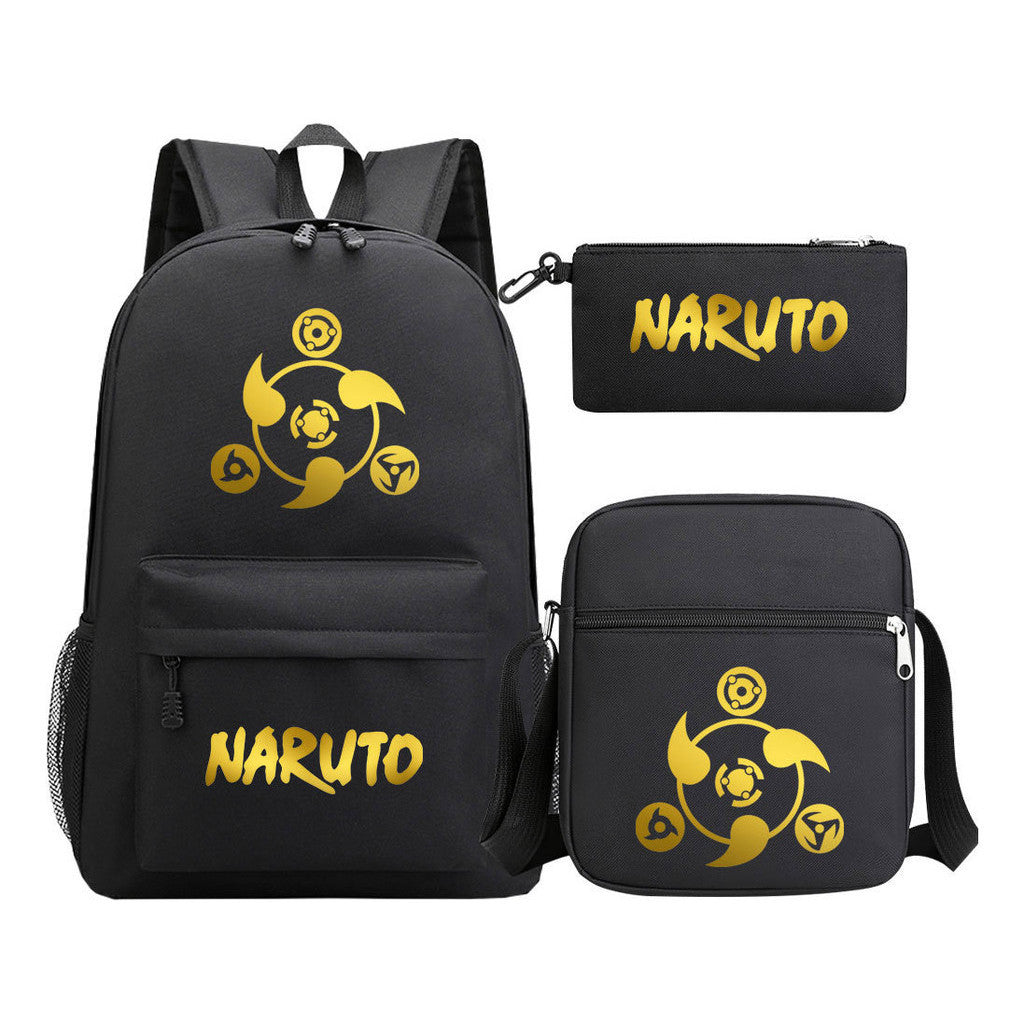 Golden Anime Naruto Starry Sky Youth Student School Bag Three Piece Set For Boys And Girls Backpack Set