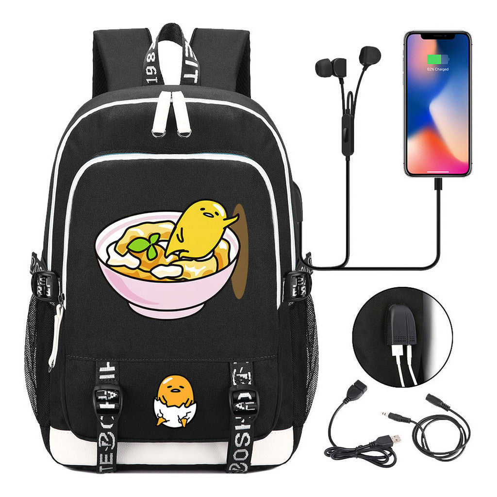 Comic Lazy Egg Youth Student Backpack Usb Men's And Women's Leisure Backpack