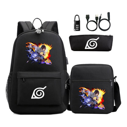 Naruto Usb Password Lock Backpack Three Piece Set For Men And Women Backpack Set