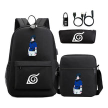 Fashionable Naruto Usb Password Lock Youth Student School Bag Three Piece Backpack Set