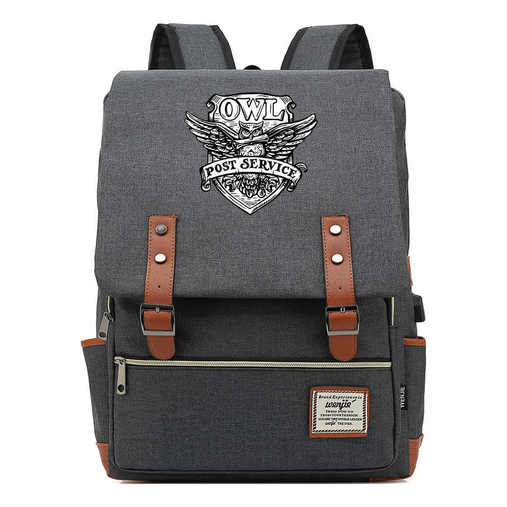 School Of Witchcraft And Wizardry Youth Student Backpack Usb Men's And Women's Leisure Belt Buckle Backpack