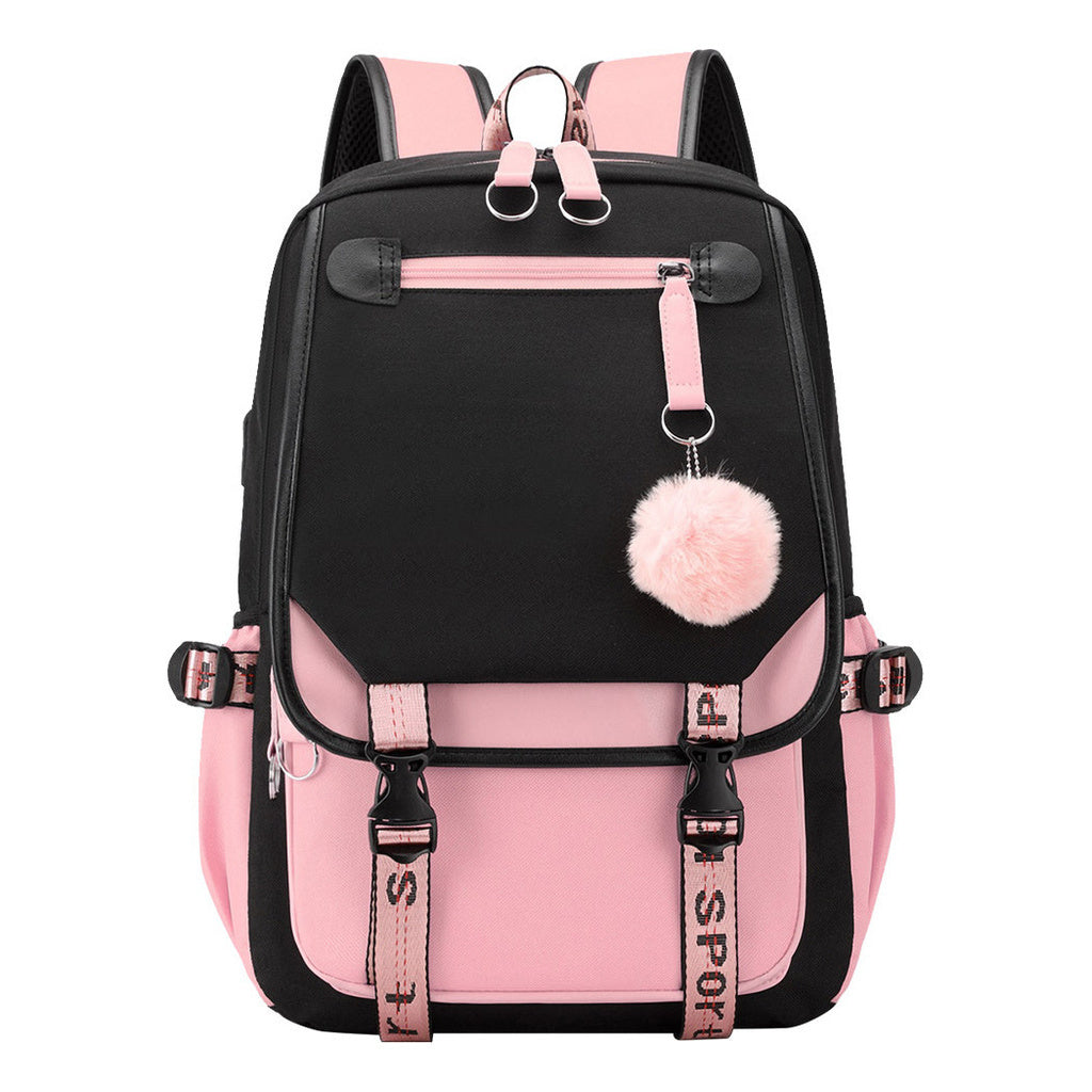 Printed Usb Youth Student Backpack For Men And Women With Casual Woven Strap Flap Backpack