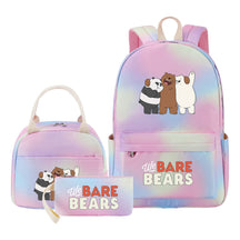 Cartoon Cute Three Bears Youth Student Girls School Bag Lunch Bag Three Piece Set Backpack Set