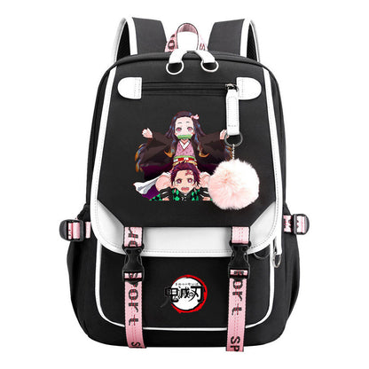Comic Cartoon Fashion Usb Student Backpack Casual Woven Flap Backpack