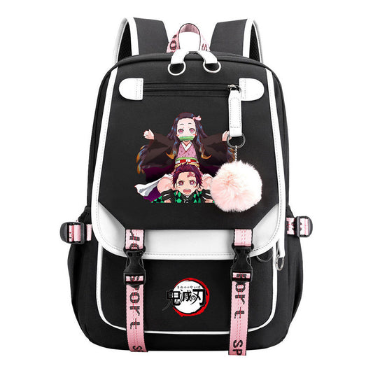Comic Cartoon Fashion Usb Student Backpack Casual Woven Flap Backpack