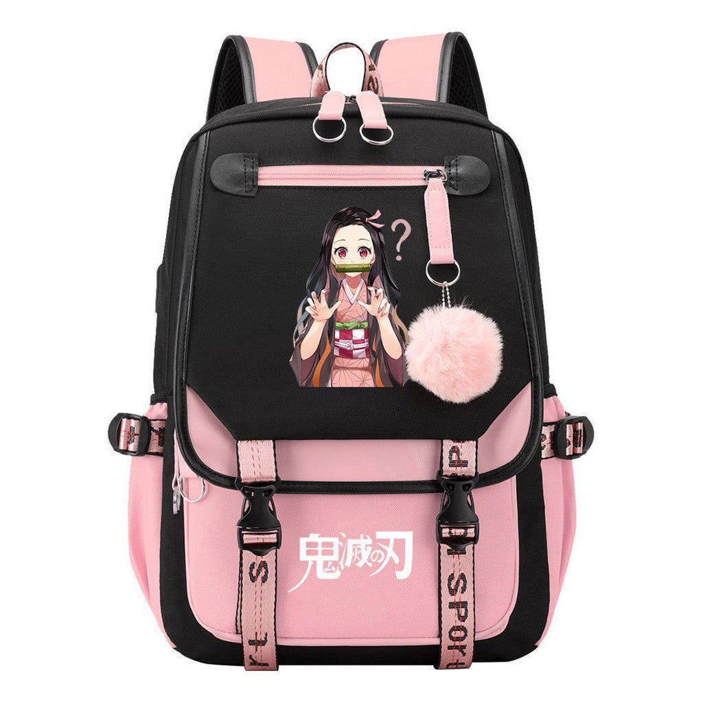 Cartoon Fashion Usb Youth Student Backpack Boy's And Girl's Leisure Ribbon Flip Backpack