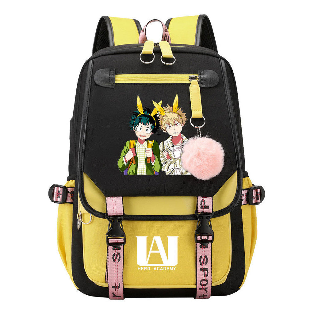 Comics My Heroes Academy Usb Student Backpack Casual Ribbon Flip Backpack