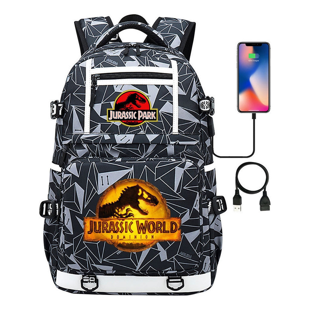 Jurassic Park Dinosaur Usb Youth School Bag Men's And Women's Backpack Leisure Travel Backpack