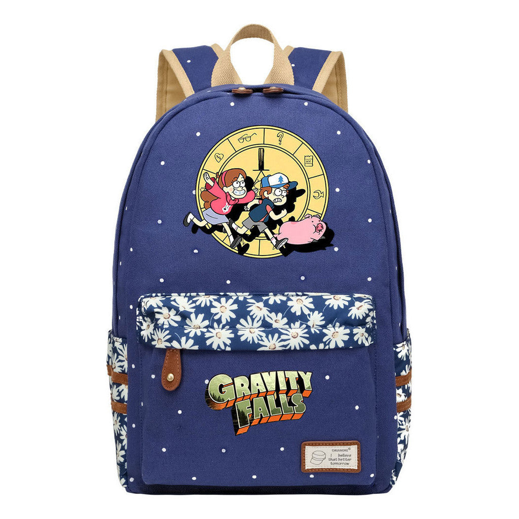 Cartoon, Anime, Bizarre Town, Teenage Student Backpacks, Floral Men's And Women's Backpacks