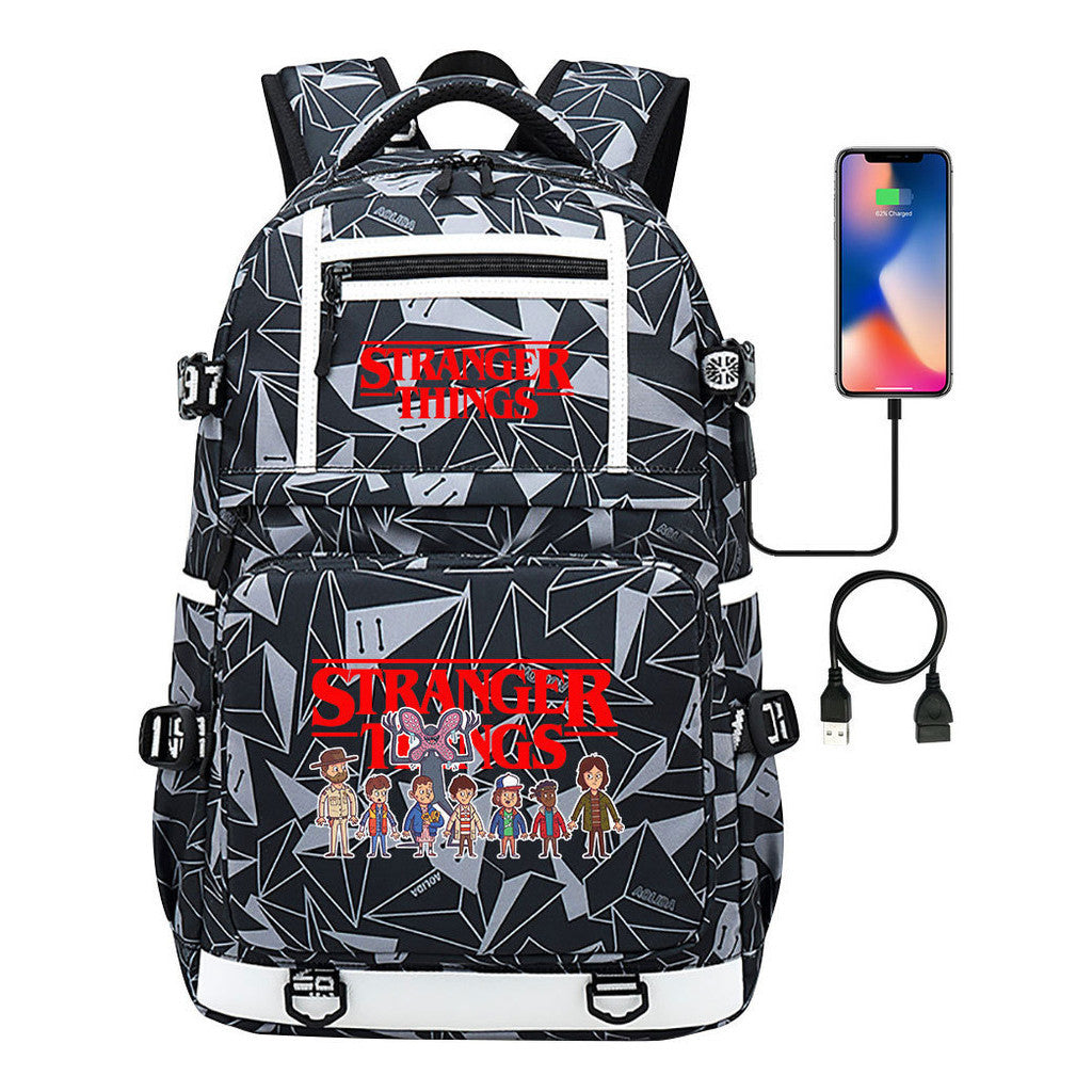 Strange Story Printed Usb Youth Student Backpack For Men And Women's Leisure Travel Backpack