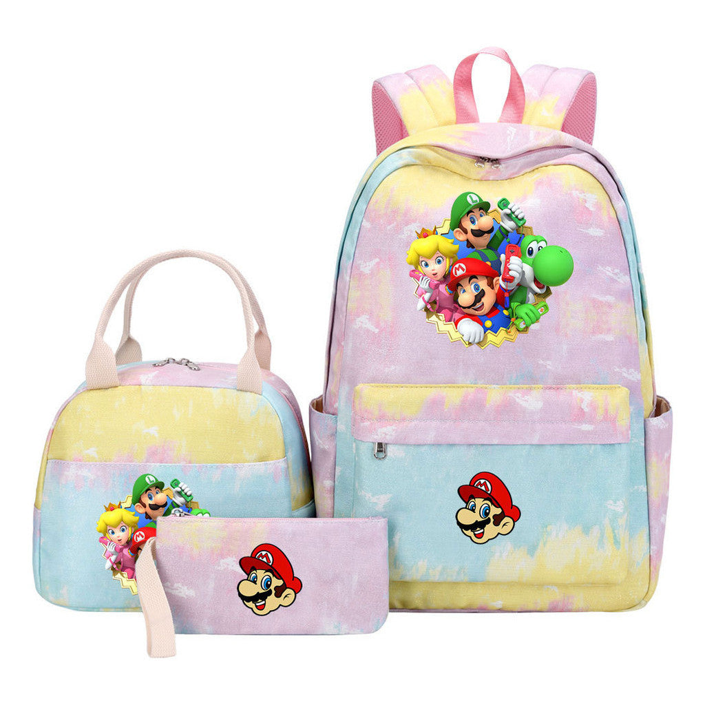 Super Mario Youth Student Girls School Bag Lunch Bag Three Piece Backpack Set