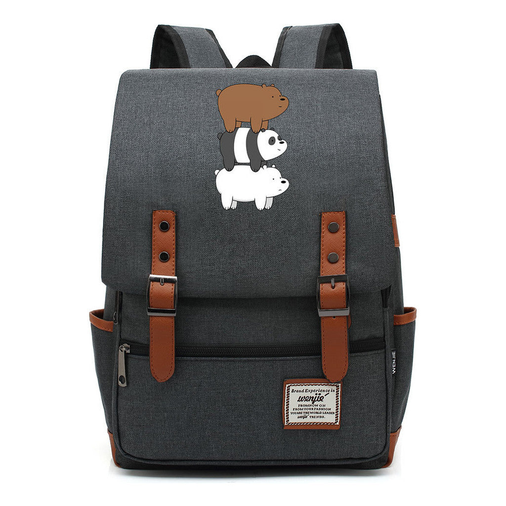 Cartoon Cute Three Bears Printed Youth School Bag For Men And Women Leisure Belt Buckle Classic Backpack