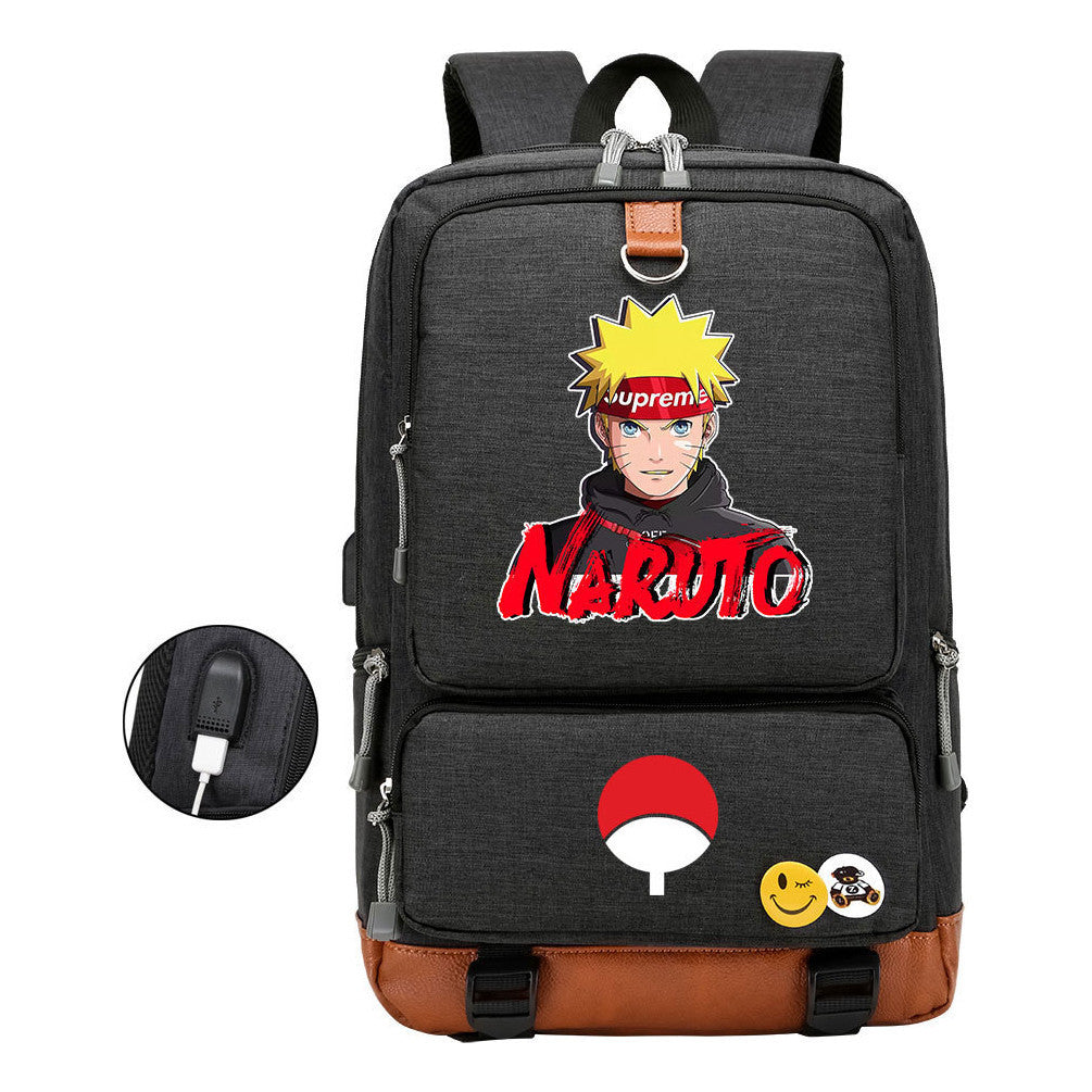 Naruto Printed Usb Student Backpack For Leisure Travel Backpack