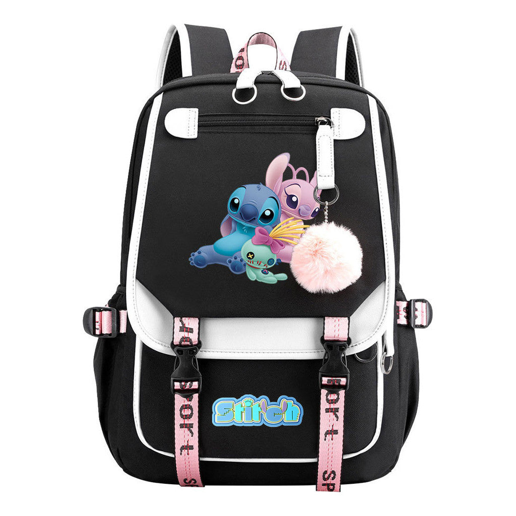 Interstellar Baby Stitch Usb Youth Backpack For Men And Women, Casual Woven Strap Flip Back Backpack