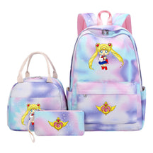 Anime Beauty Girl Warrior Girls School Bag Lunch Bag Three Piece Set Backpack Set