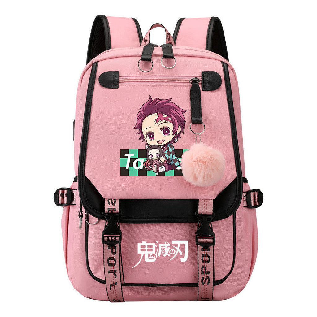 Cartoon Fashion Usb Youth School Bag For Boys And Girls Casual Ribbon Flip Backpack