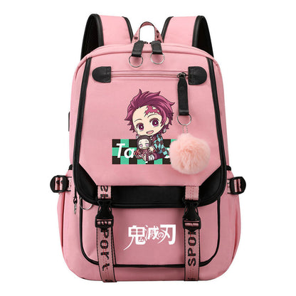Cartoon Fashion Usb Youth School Bag For Boys And Girls Casual Ribbon Flip Backpack