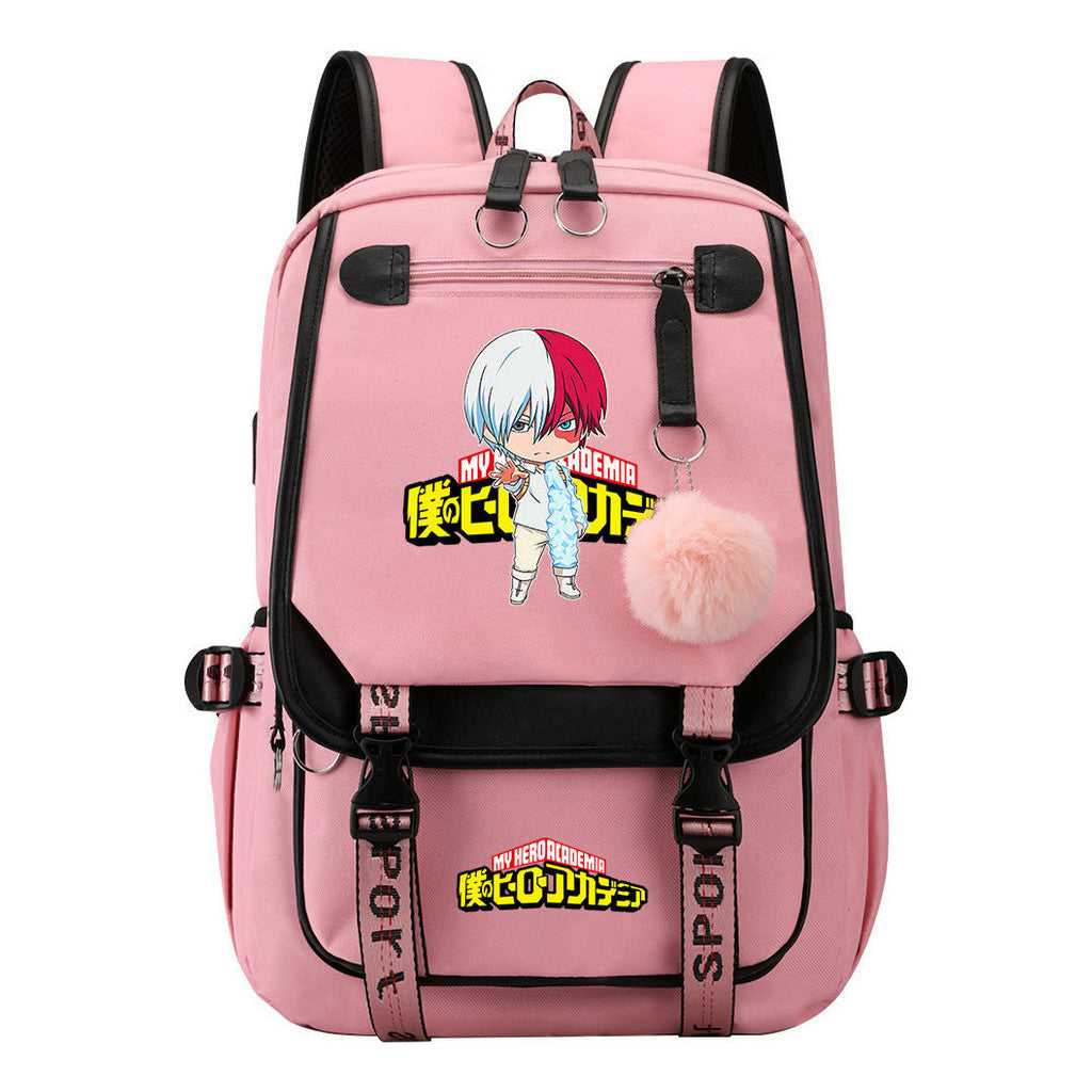 My Heroes Academy Usb Youth Student Backpack With Casual Woven Strap Flip Back Backpack