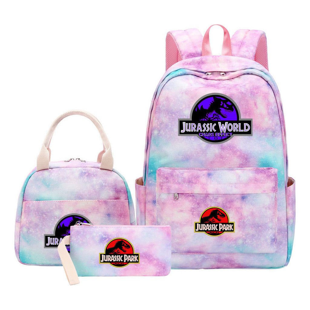 Jurassic Park Dinosaur Student Girls School Bag Lunch Bag Three Piece Set Backpack Set