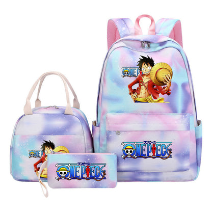 Cartoon Manga Pirate Wang Qing Student Girls School Bag Lunch Bag Three Piece Set Backpack Set