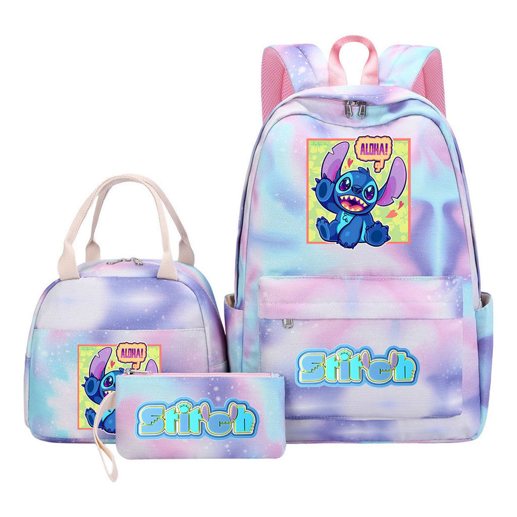 Interstellar Baby Stitch Youth Student Girls School Bag Lunch Bag Three Piece Set Backpack Set