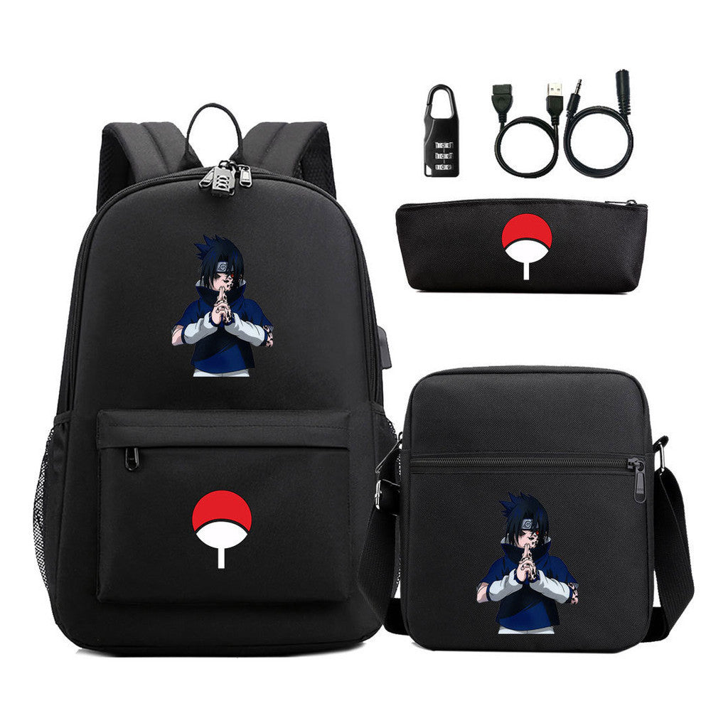 Naruto Usb Password Lock Youth Student Backpack Three Piece Set Backpack Set