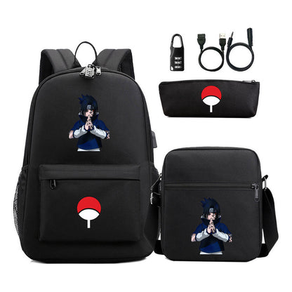 Naruto Usb Password Lock Youth Student Backpack Three Piece Set Backpack Set