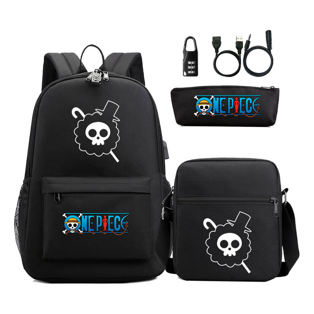 Cartoon Pirate King Usb Password Lock Youth Student School Bag Three Piece Set For Boys And Girls Backpack Set