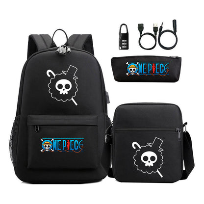 Cartoon Pirate King Usb Password Lock Youth Student School Bag Three Piece Set For Boys And Girls Backpack Set
