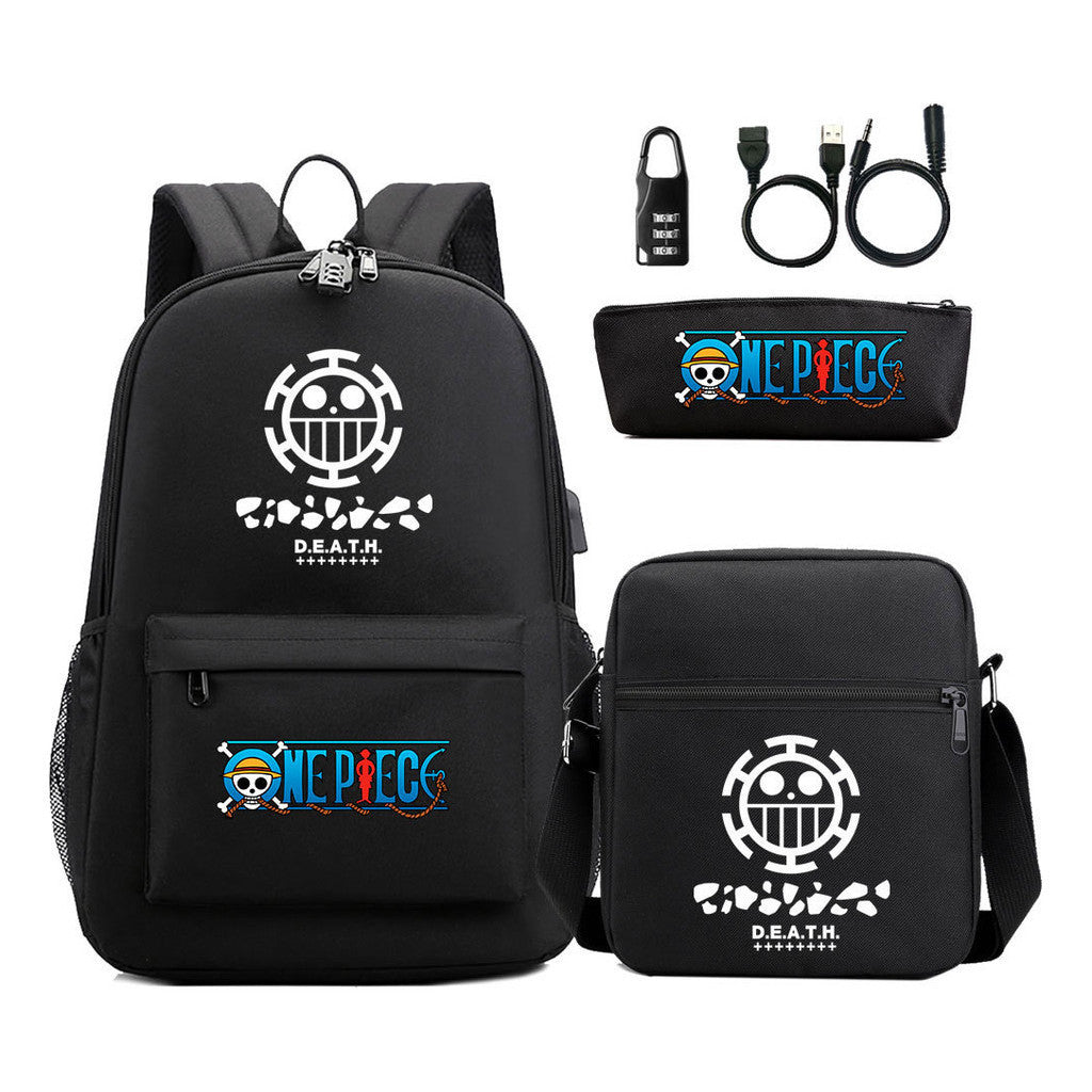 Cartoon Pirate King Usb Password Lock Youth Student School Bag Three Piece Set For Boys And Girls Backpack Set